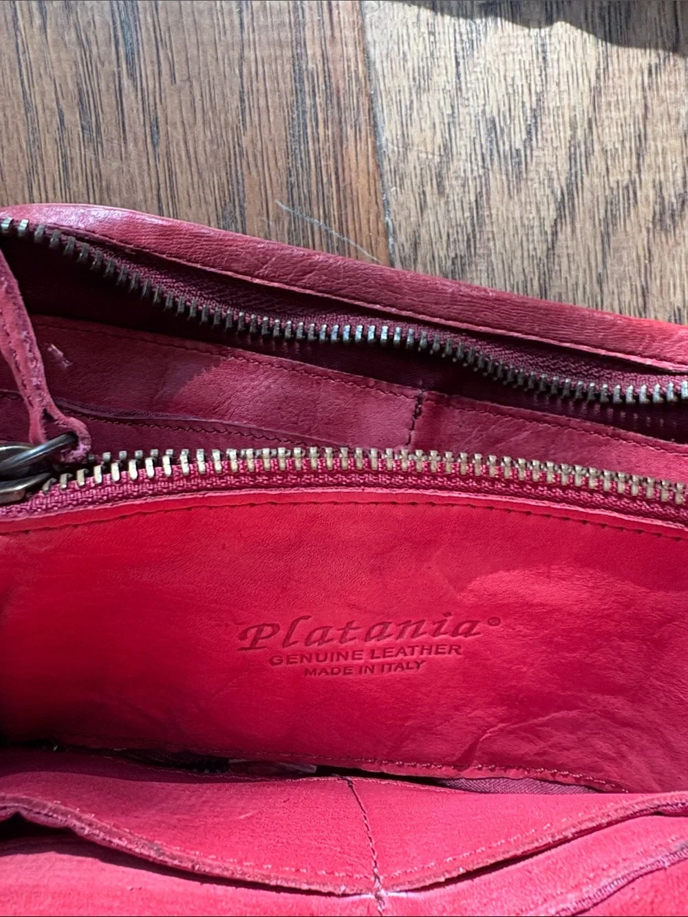 Platinia Red Studded Leather Wristlet Wallet